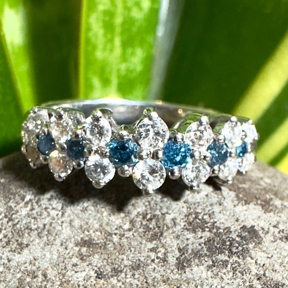 SOLD  14k  Blue and White Diamonds Ring